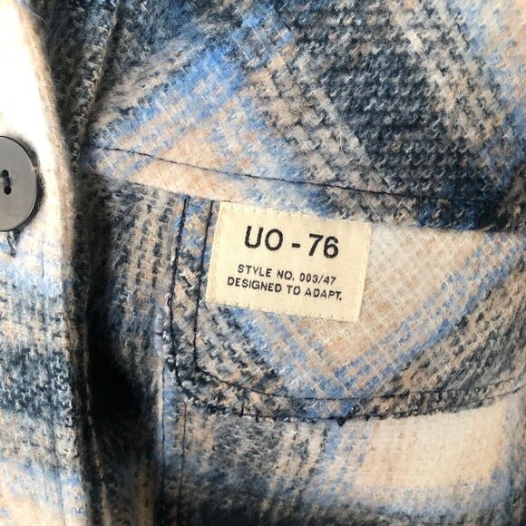 Urban Outfitters Blue White Plaid Shacket Boxy Oversized Wool Jacket Sz Small - Picture 5 of 15